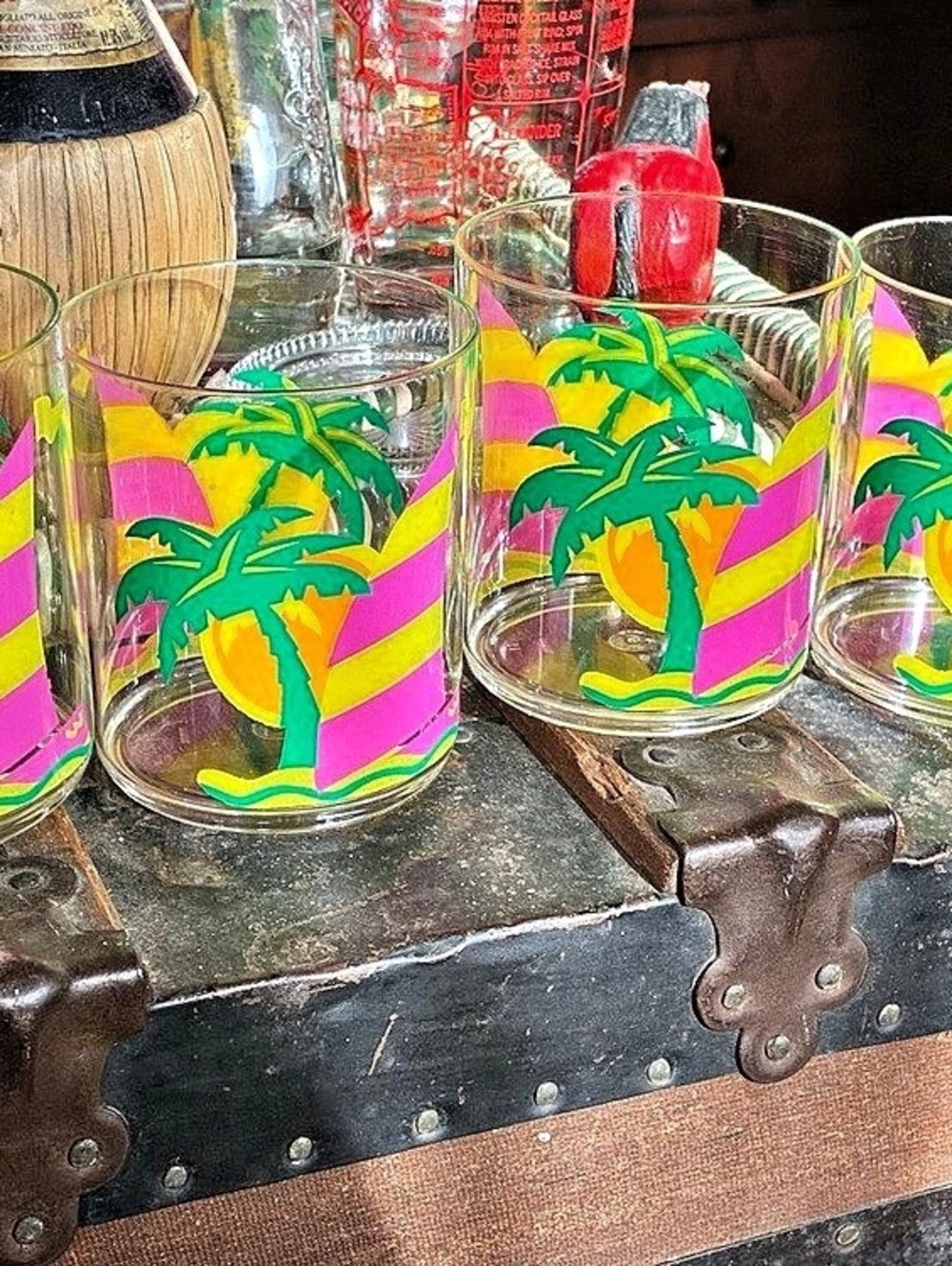 Vintage 80’s-90’s Neon Palm Tree Acrylic Tumblers – Set of 4 (Esso Promo)